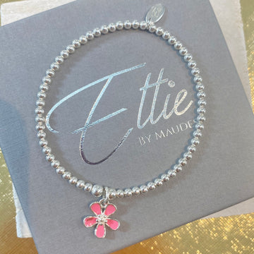 Ettie Thinbead Pink Enamel Flower Bracelet