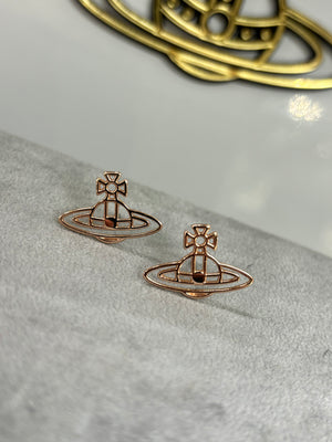 Vivienne Westwood | Thin Lines Flat Orb Earrings | Pink Gold - Maudes The Jewellers