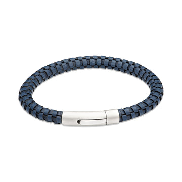 Unique & Co | Navy Leather Bracelet With Steel Clasp