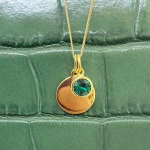 May Birthstone Pendant With Engravable Disk