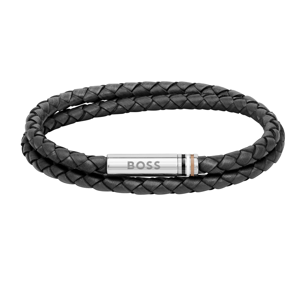 Boss | Ares Black Double Wrap Leather Bracelet