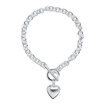 Sterling Silver Puff Heart T-Bar Chain Bracelet