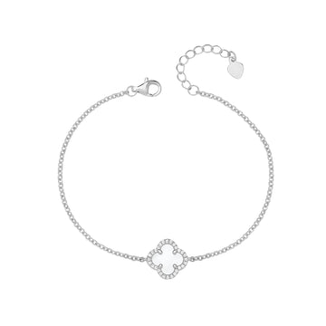 Sterling Silver CZ Mother Of Pearl Clover Bracelet
