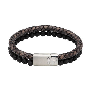 Unique & Co | Antique Black Leather Bracelet with Lava Stones