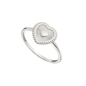 Sterling Silver Sunray Texture Heart Ring