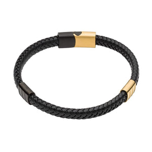 Fred Bennett | Black Recycled Leather Bracelet With Black IP Plating
