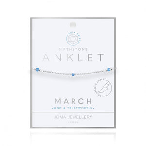 Joma Jewellery | Birthstone Anklet | March Aqua Crystal