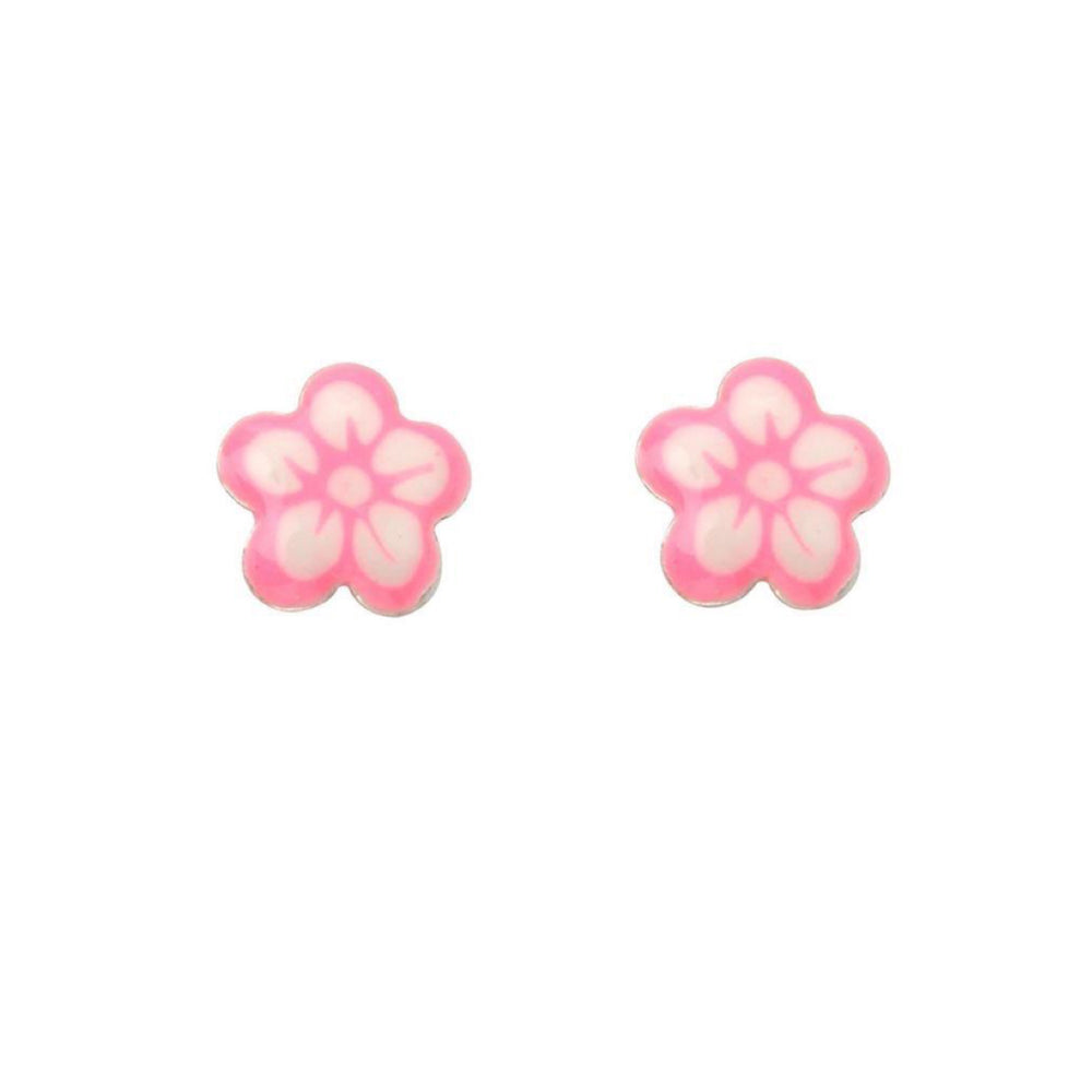 Sterling Silver Pink Enamel Flower Stud Earrings - Maudes The Jewellers