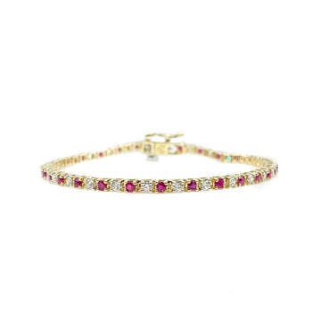9ct Yellow Gold Ruby and Diamond Line Bracelet