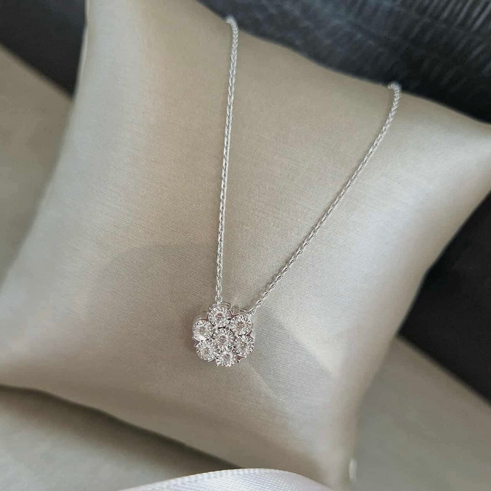 9ct White Gold Diamond Cluster Necklace