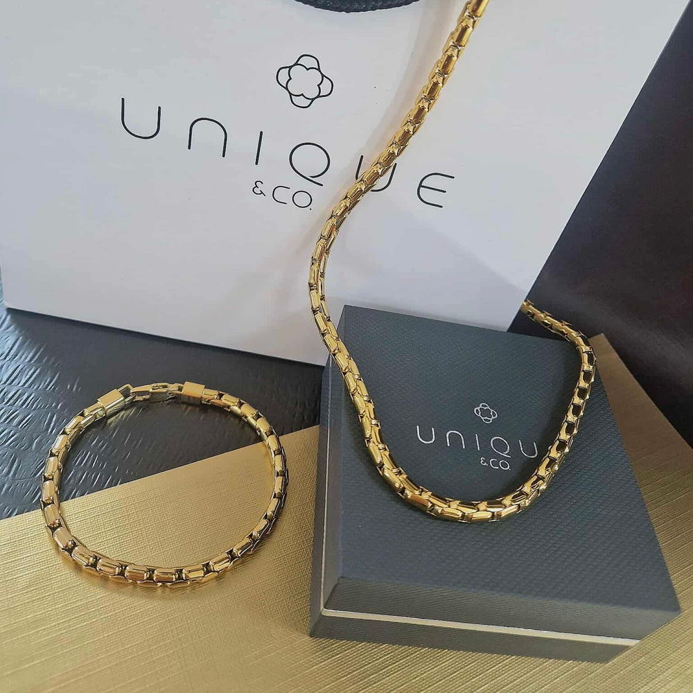 Unique & Co | Stainless Steel Polished Necklace With Yellow Gold IP Plating