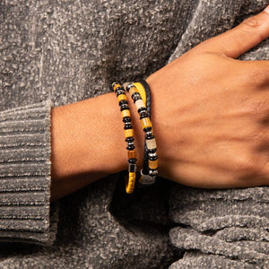 Fred Bennett | Multi Layered Leather Bracelet With Wood and Black Onyx Beads