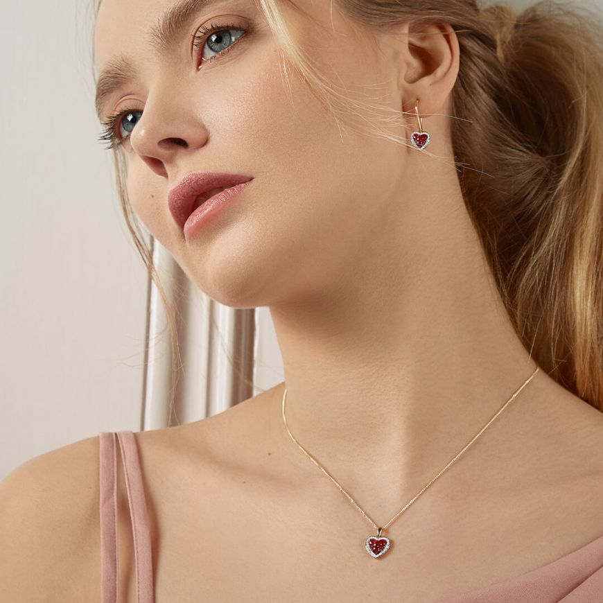 9ct Yellow Gold, Ruby and Diamond Heart Necklace
