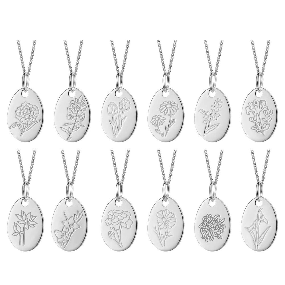 Sterling Silver Engravable Birth Bloom Necklace Collection