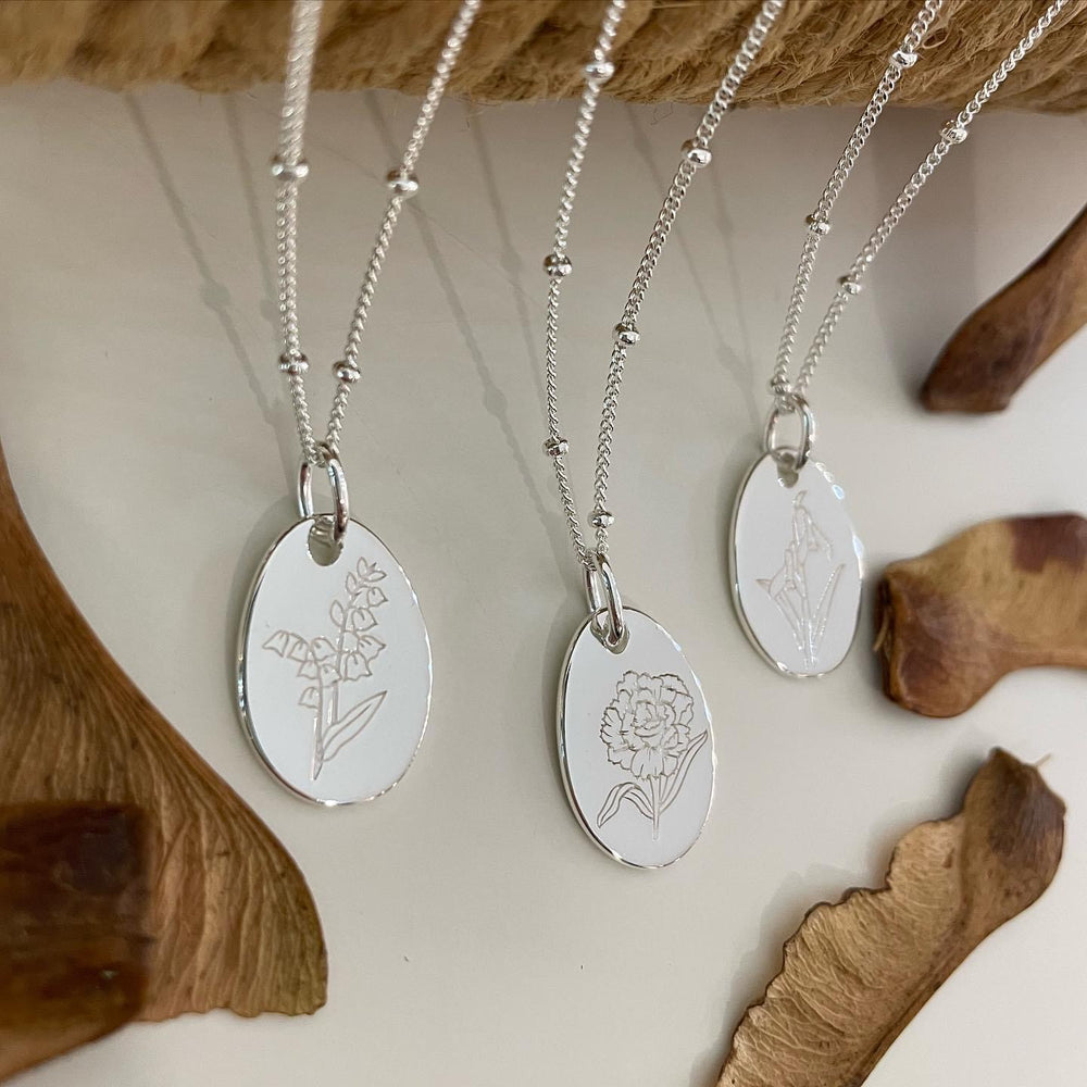 Sterling Silver Engravable Birth Bloom Necklace Collection