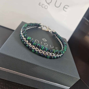 Unique & Co | Stainless Steel Bracelet with Green Tigers Eye Stones