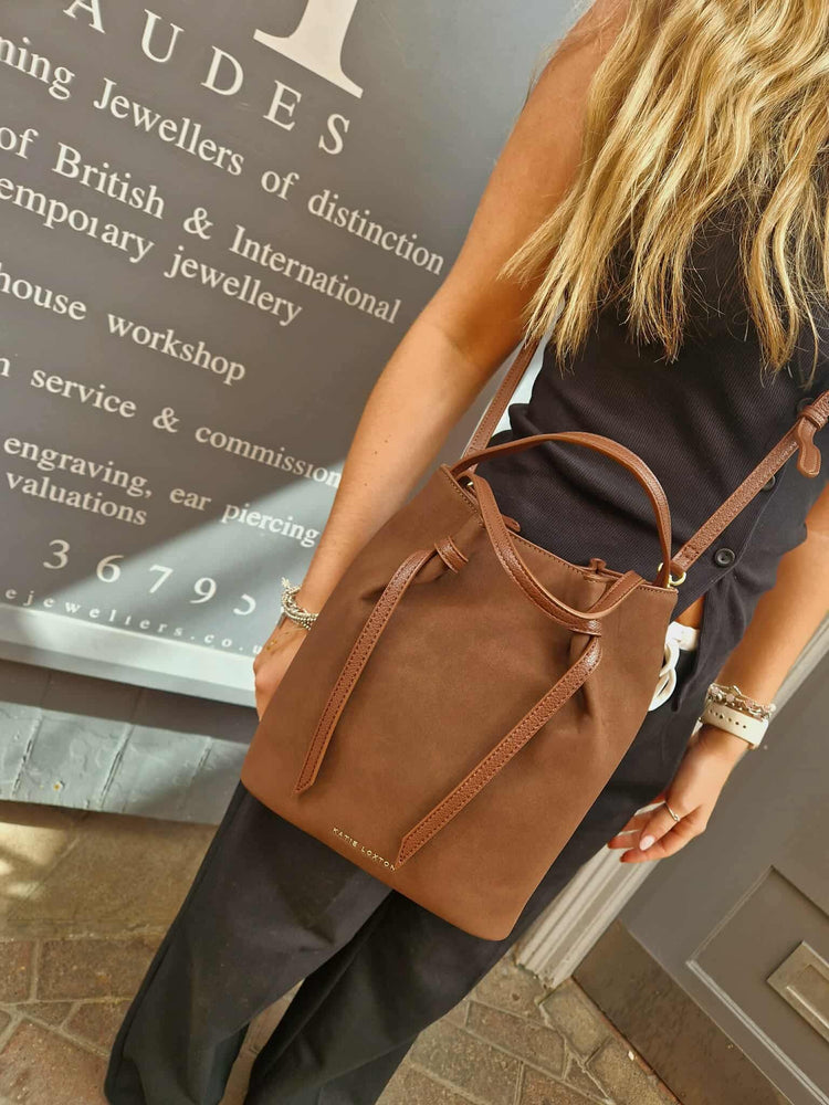 Katie Loxton | Celina Faux Suede Bucket Bag | Dark Chocolate