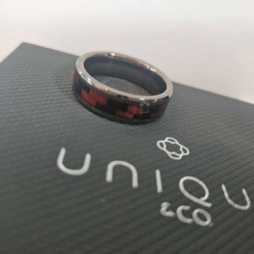 Unique & Co | Tungsten Carbide Ring With Black & Red Carbon Fibre