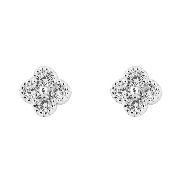 Sterling Silver and Cubic Zirconia Flower Stud Earrings