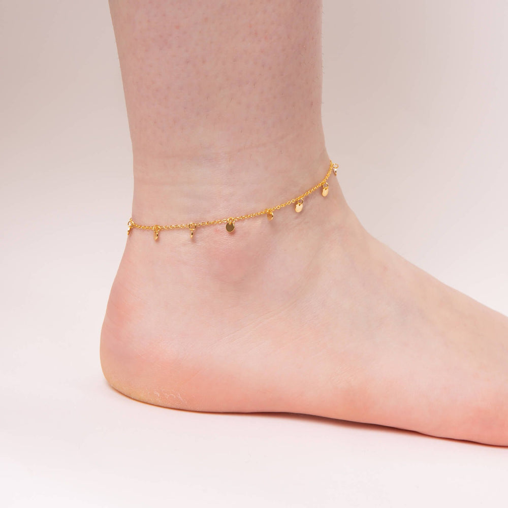 Sterling Silver Gold Plated Multi Disc Charm Anklet