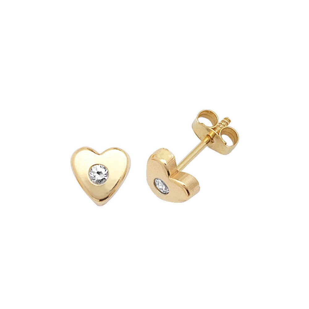 9ct Yellow Gold CZ Heart Earrings