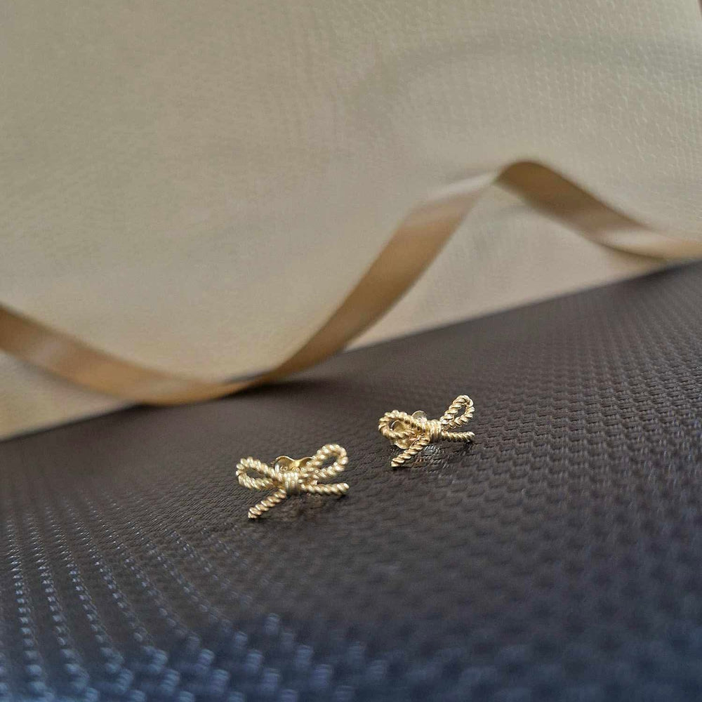 9ct Yellow Gold Rope Bow Stud Earrings