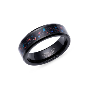 Unique & Co | Black Tungsten Carbide Ring With Black/Red Stone