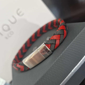 Unique & Co | Black & Red Braided Leather Bracelet
