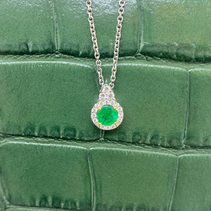 18ct White Gold, Emerald and Diamond Pendant and Chain - Maudes The Jewellers