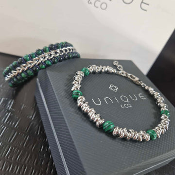 Unique & Co | Stainless Steel Bracelet With Malachite Beads