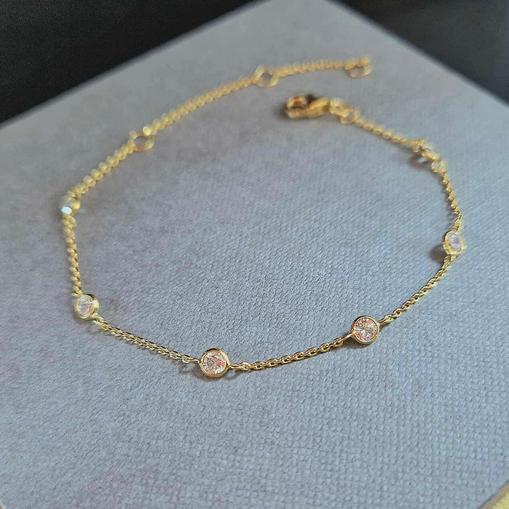 Gold Plate CZ Station Chain Bracelet