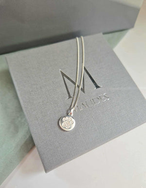 Sterling Silver CZ Paw Print Disc Necklace