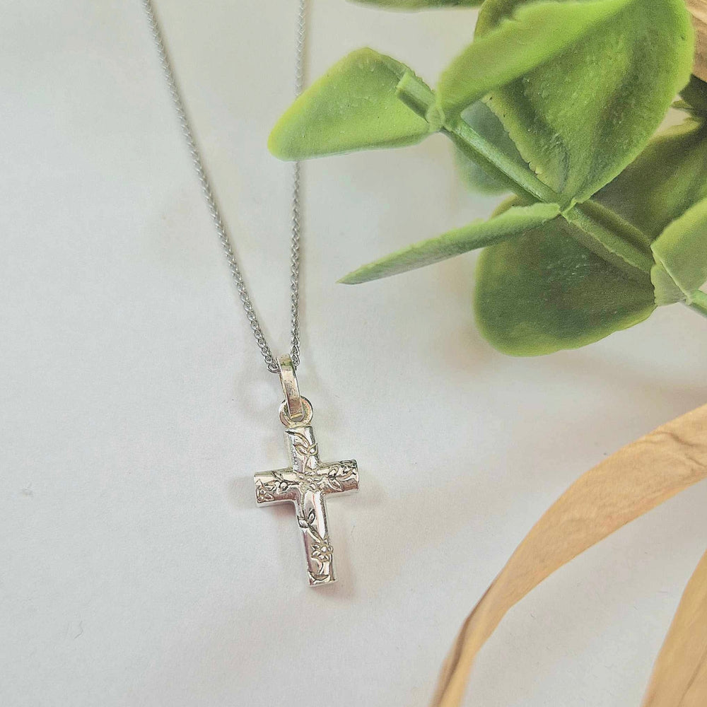 Sterling Silver Small Engraved Cross Necklace