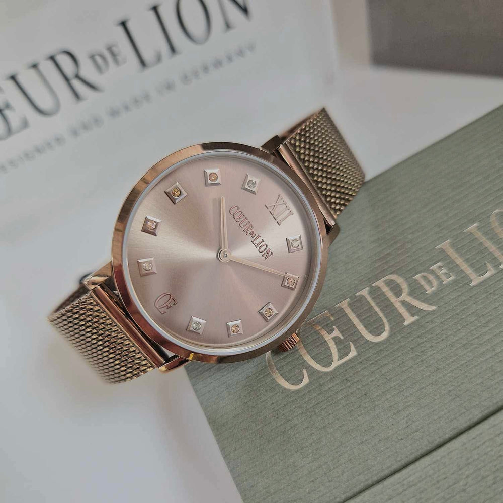 Coeur De Lion Watch | Round Champagne Sunray Milanese Stainless Steel Champagne