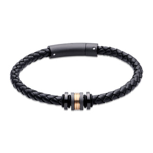 Unique & Co | Black Leather Bracelet With Black Clasp and IP plating details