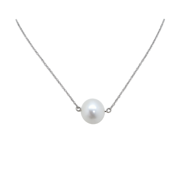 18ct White Gold Station Pearl Pendant and Chain