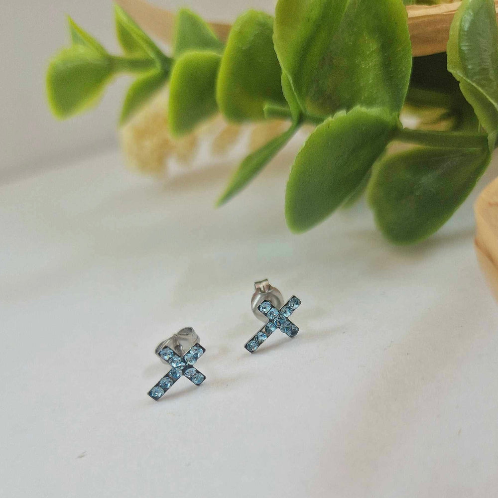 Studex | Sensitive Aquamarine Cross Stud Earrings