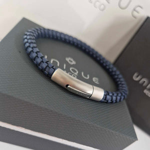 Unique & Co | Navy Leather Bracelet With Steel Clasp