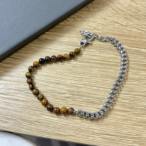 Unique & Co | Stainless Steel Bracelet with Brown Tigers Eye Beads
