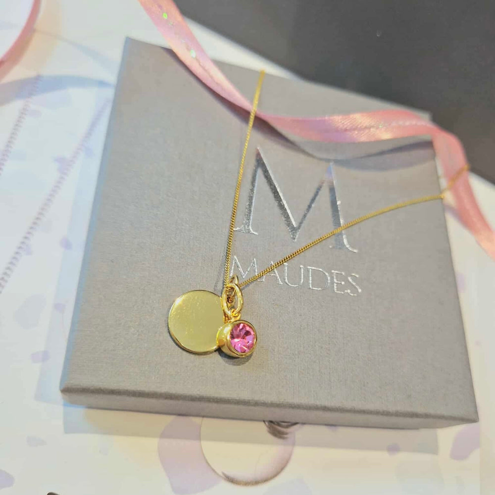 October Birthstone Pendant With Engravable Disk