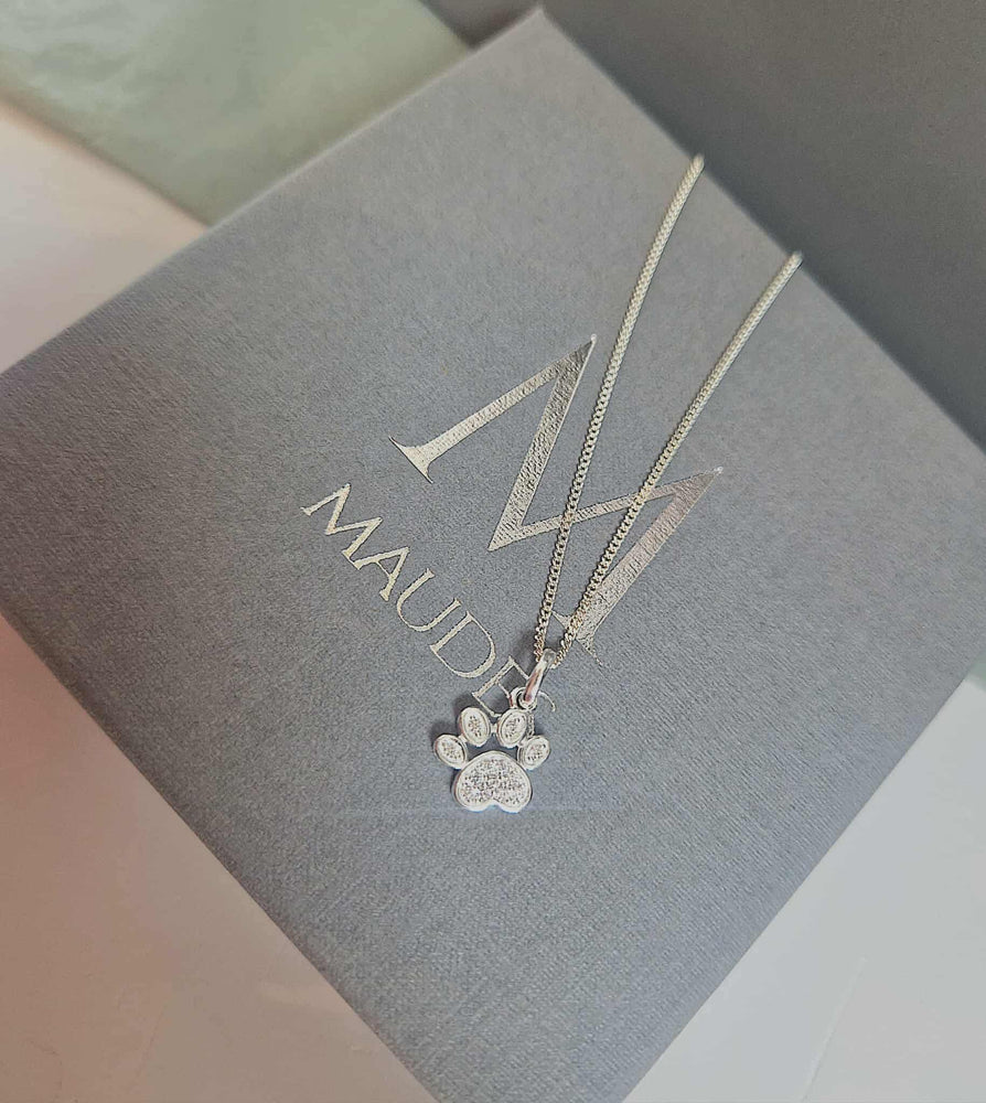 Sterling Silver CZ Paw Print Necklace