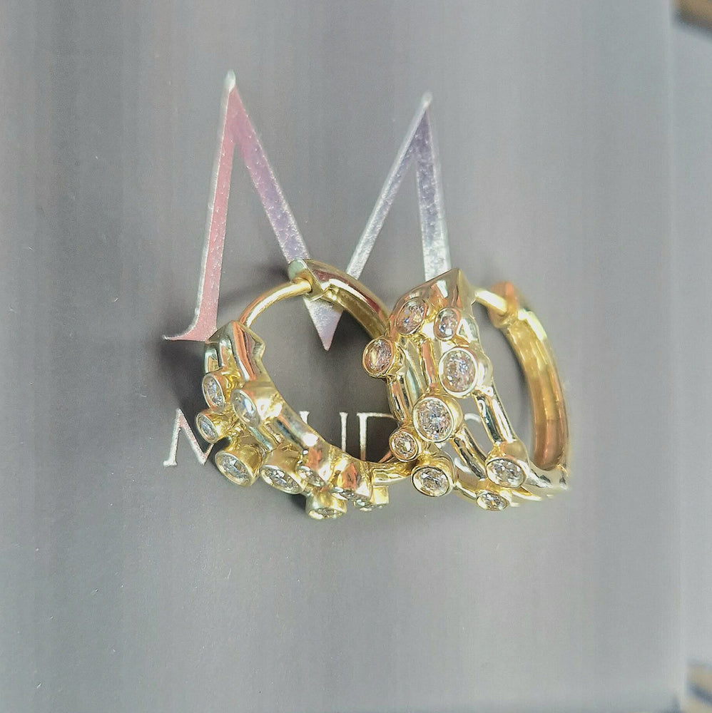 9ct Yellow Gold Three Band Diamond Hoop Earrings