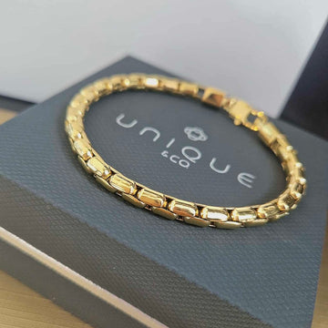 Unique & Co | Stainless Steel Polished Bracelet With Yellow Gold IP Plating