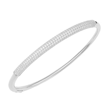 Sterling Silver Tubular Hinged Bangle With CZ