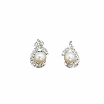9ct White Gold Diamond and Pearl Drop Earrings
