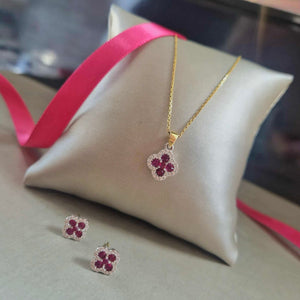 18ct Yellow Gold Ruby & Diamond Clover Stud Earrings