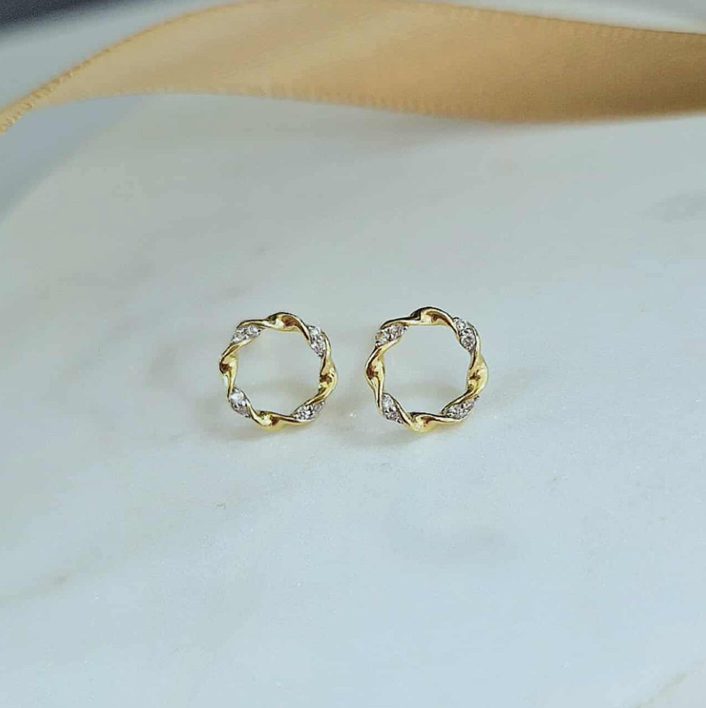 9ct Yellow Gold Diamond Circle Earrings