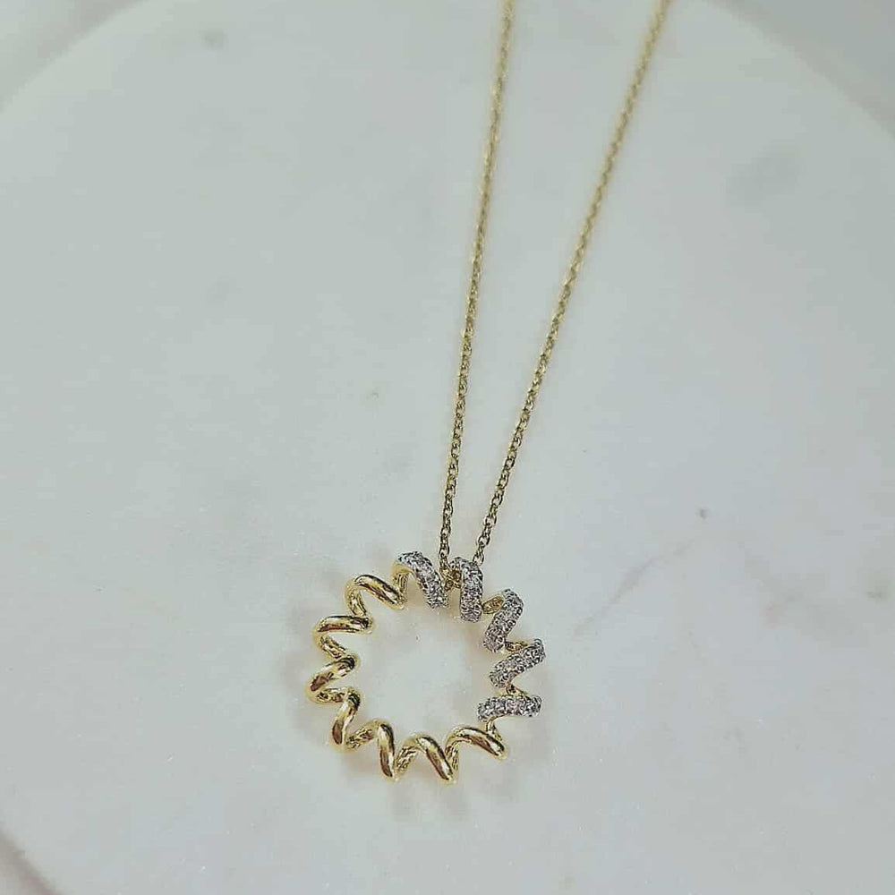 9ct Yellow Gold Diamond Circle Pendant and Chain