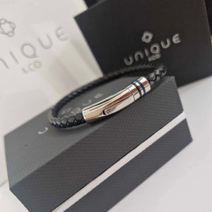 Unique & Co | Black Leather Bracelet With Polished Steel Clasp
