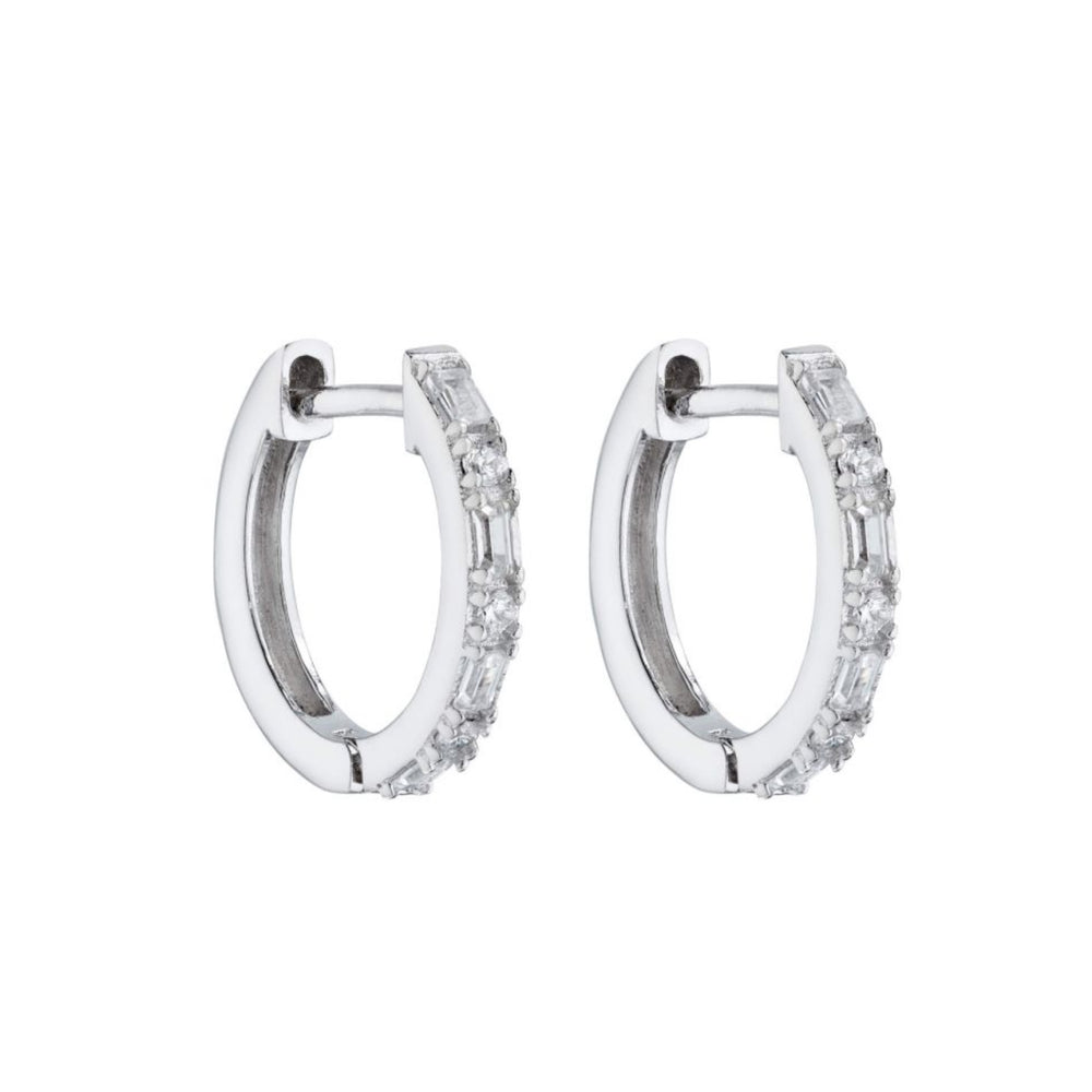 Sterling Silver CZ Hinged Hoop Earrings 15mm